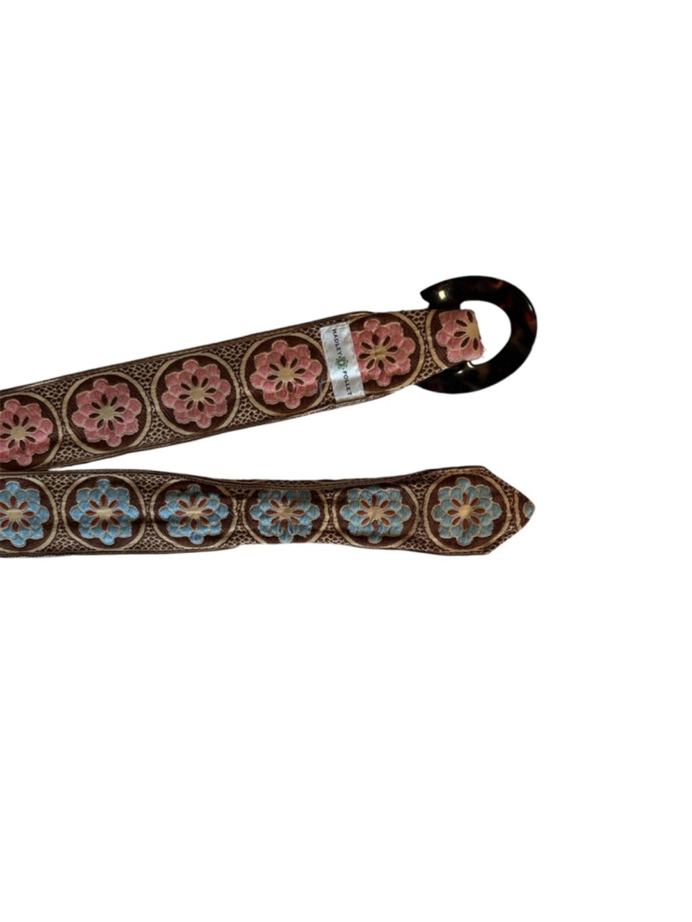 Hadley Pollet Embroidered Floral Belt - Pink Blue Flowers - Approx M/L